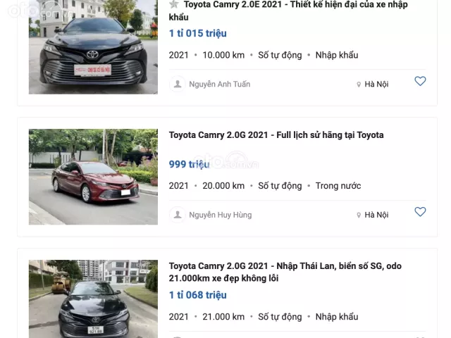 Giá xe Toyota Camry 2021 tại Oto.com.vn