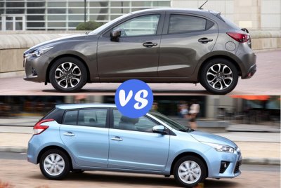 Toyota Yaris và Mazda 2 chụp từ thân xe