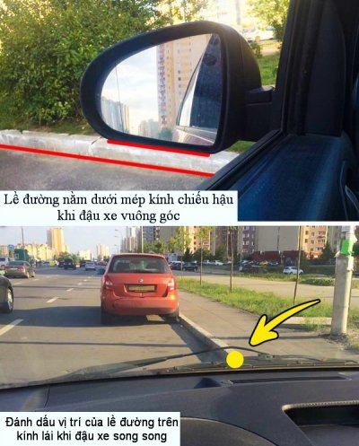 Nếu không thể căn lề cho đúng, hãy dùng mẹo đánh dấu trên kính lái hoặc mũi xe Nếu không thể căn lề cho đúng, hãy dùng mẹo đánh dấu trên kính lái hoặc mũi xe.