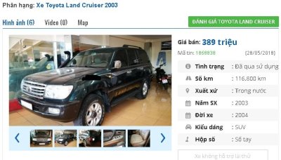 Chiếc ô tô Toyota Land Cruiser đời 2004 được rao bán trên chợ xe hơi cũ Chiếc ô tô Toyota Land Cruiser đời 2004 được rao bán trên chợ xe hơi cũ
