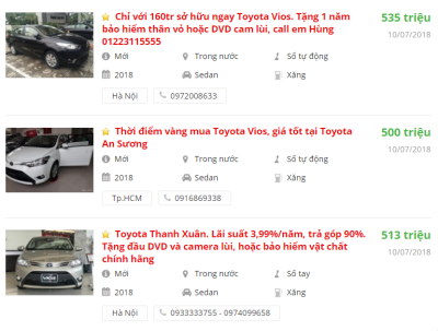 giá bán Toyota Vios tại đại lý 