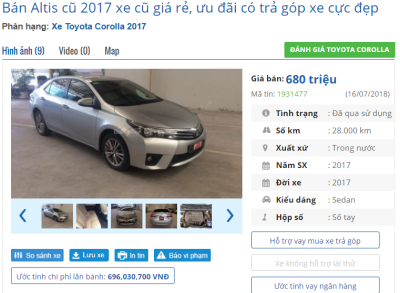 Bán xe ô tô Toyota Corolla cũ 2017 