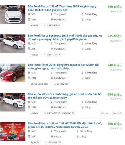 Giá Ford Fiesta 2018 rớt xuống chỉ còn 490 - 540 triệu đồng Giá Ford Fiesta 2018 rớt xuống chỉ còn 490 - 540 triệu đồng..