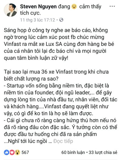 CEO Luxstay tiết lộ lý do mua 36 xe VinFast CEO Luxstay