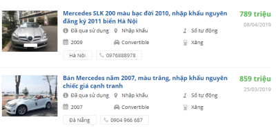 Mercedes SLK 200 phiên bản cũ đang có mức giá từ 800 triệu đồng. Mercedes SLK 200 phiên bản cũ