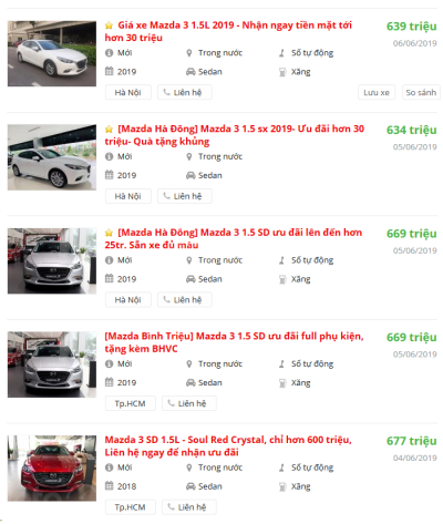 Giá bán xe Mazda 3 2019 Giá bán xe Mazda 3 2019