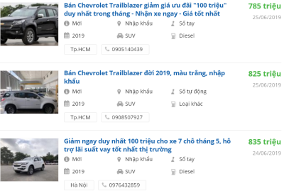 Giá xe Chevrolet Trailblazer 2019 tại đại lý 1 Giá xe Chevrolet Trailblazer 2019 tại đại lý a1