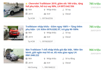 Giá xe Chevrolet Trailblazer 2019 tại đại lý 1 Giá xe Chevrolet Trailblazer 2019 tại đại lý a1