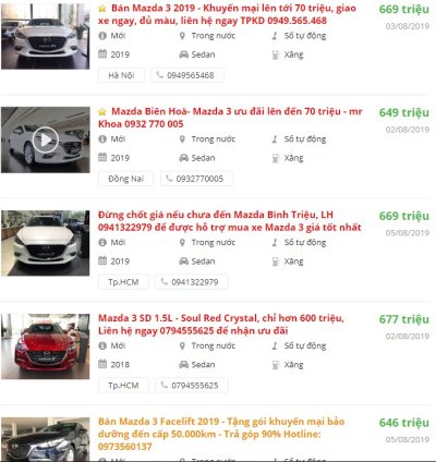 Giá bán xe Mazda 3 2019 Giá bán xe Mazda 3 2019