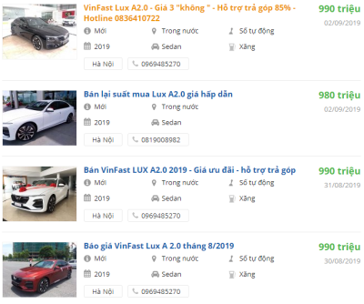 Bán xe VinFast LUX A2.0 2019 Bán xe VinFast LUX A2.0 2019