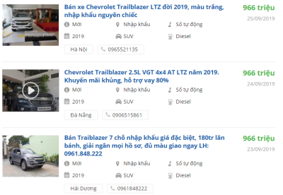 Giá xe Chevrolet Trailblazer 2019 tại đại lý 1 Giá xe Chevrolet Trailblazer 2019 tại đại lý a1