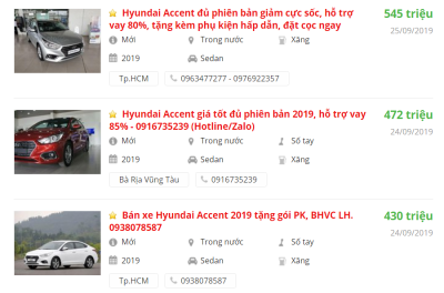 Giá bán xe Hyundai Accent 2019 Giá bán xe Hyundai Accent 2019
