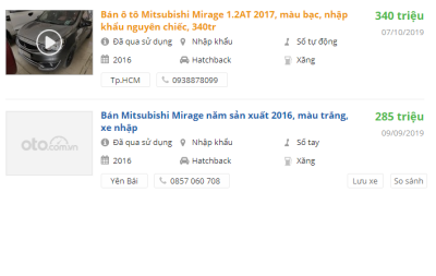Mitsubishi Mirage cũ chỉ từ 285 triệu Mitsubishi Mirage cũ chỉ từ 285 triệu