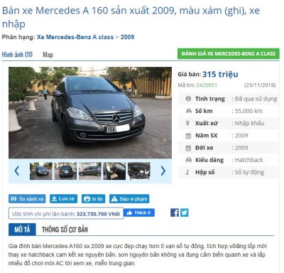 Có 300 triệu đồng, mua xe ô tô gì đi Tết? 8 Mercedes A 160 sản xuất 2009