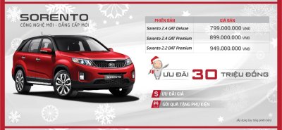 Kia Sorento: Ưu đãi 30 triệu đồng.