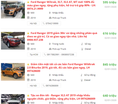 Giá Xe Ford Ranger 2020 Lăn Bánh Khuyến Mãi 012020