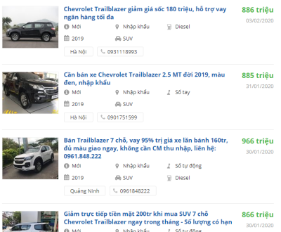 Giá xe Chevrolet Trailblazer 2019 tại đại lý 1 Giá xe Chevrolet Trailblazer 2019 tại đại lý a1