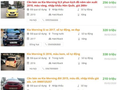 Kia Morning Si 2017 cũ có giá trên dưới 300 triệu đồng Kia Morning Si 2017 cũ có giá trên dưới 300 triệu đồng