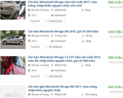Mitsubishi Mirage cũ chỉ từ 285 triệu Mitsubishi Mirage cũ chỉ từ 285 triệu