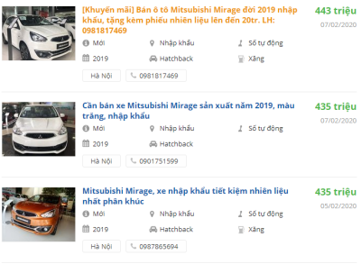 Giá xe Mitsubishi Mirage 2020 Giá xe Mitsubishi Mirage 2020