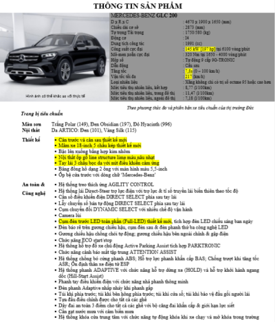 Thông số kỹ thuật Mercedes-Benz GLC 200 2020 tại Việt Nam Thông số kỹ thuật Mercedes-Benz GLC 200 2020 tại Việt Nam