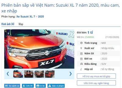 Suzuki XL7 2020 nhập khẩu được đại lý rao bán với giá 1 tỷ đồng?.