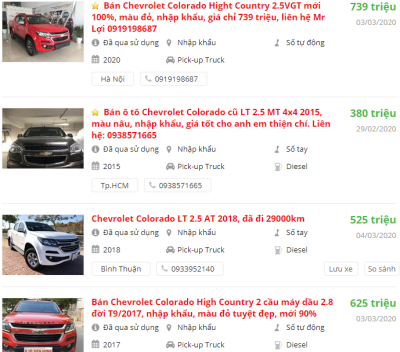 Giá bán Xe Chevrolet Colorado 2020 Giá bán Xe Chevrolet Colorado 2020
