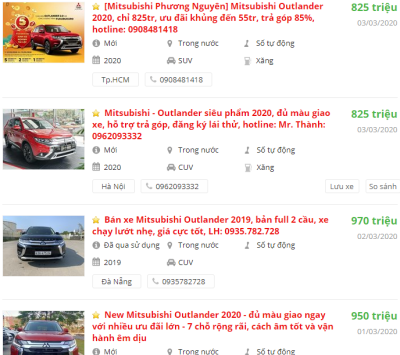 Giá xe Mitsubishi Outlander 2020 Giá xe Mitsubishi Outlander 2020 a