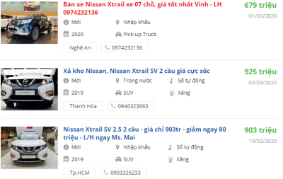 Giá xe Nissan X-Trail 2020 tại các đại lý Giá xe Nissan X-Trail 2020 tại các đại lý.