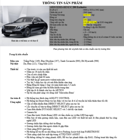 Thông số kỹ thuật Mercedes-Benz C200 Exclusive 2020 tại Việt Nam Thông số kỹ thuật Mercedes-Benz C200 Exclusive 2020 tại Việt Nam