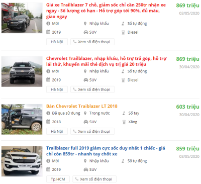 Giá xe Chevrolet Trailblazer 2019 tại đại lý 1 Giá xe Chevrolet Trailblazer 2019 tại đại lý a1