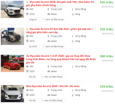 Giá bán xe Hyundai Accent 2020 Giá bán xe Hyundai Accent 2020