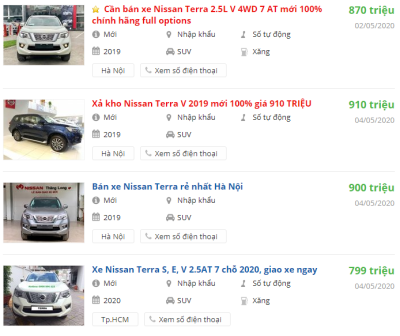 Giá xe Nissan Terra 2020 tại đại lý phân phối Giá xe Nissan Terra 2020 tại đại lý phân phối.