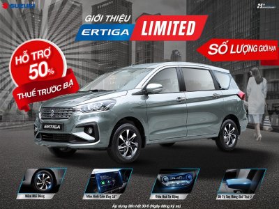 Suzuki Ertiga Limited được hỗ trợ 50% phí trước bạ và bảo hiểm.