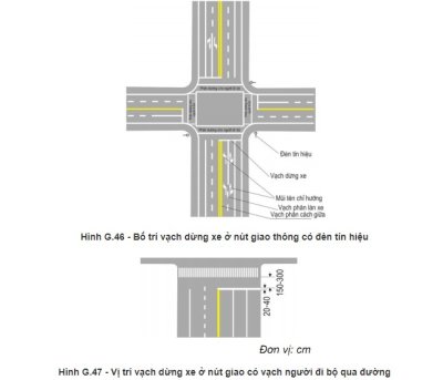  Các ngã tư có đặt đèn tín hiệu giao thông đều có vạch dừng xe (vạch 7.1 1