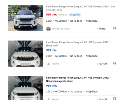 giá xe Land Rover Range Rover Evoque Dynamic 2012.