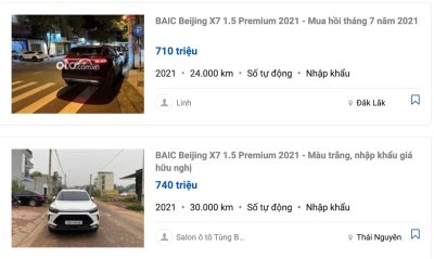 BAIC Beijing X7 cũ được định giá cao hơn so với giá niêm yết xe mới. 