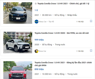 Toyota Corolla Cross 1.8HV cũ mang lại nhiều lựa chọn với mức giá dao động từ 750 triệu đồng - 1,05 tỷ đồng 1