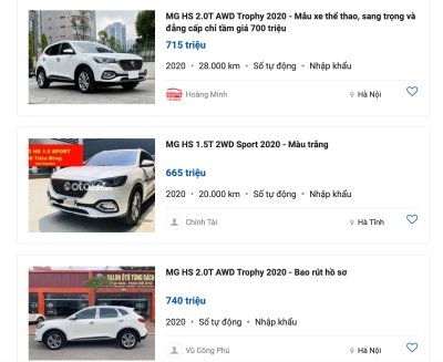 MG HS cũ trên các sàn giao dịch mua bán xe cũ có giá bán mềm hơn đáng kể. 