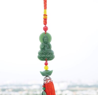  Sợi dây treo trang trí màu đỏ hình Phật Quan âm.