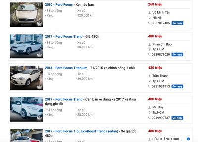 hiện tại lượng xe Ford Focus cũ đang được rao bán tại Việt Nam khá nhiều. 