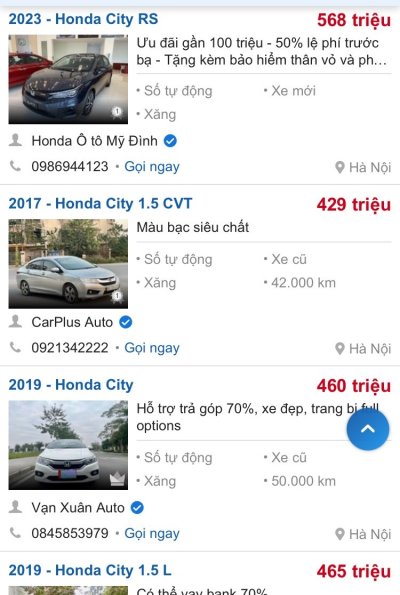  Honda City cũ đang được chào bán với giá 320 - 568 triệu đồng 1