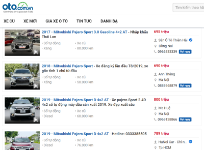 Các giao dịch mua bán Mitsubishi Pajero Sport cũ tại Oto.com.vn khá sôi động.