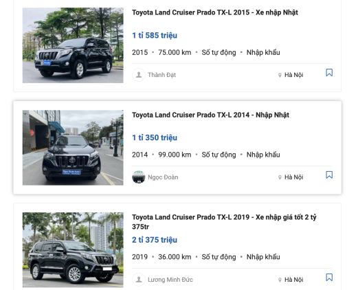 Giá xe Toyota Land Cruiser Prado cũ tại Oto.com.vn